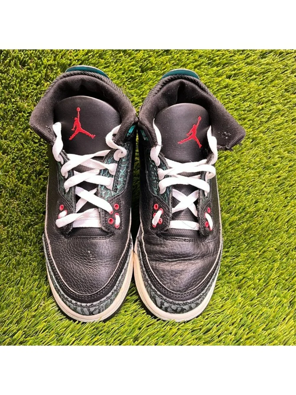 Nike Air Jordan 3 Retro Moto Boys Size 6Y Black Green Athletic Shoes Sneakers